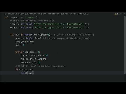 #Python #coding #data science#ai #machinelearning #youtubevideo  #Armstrong Number in an Interval
