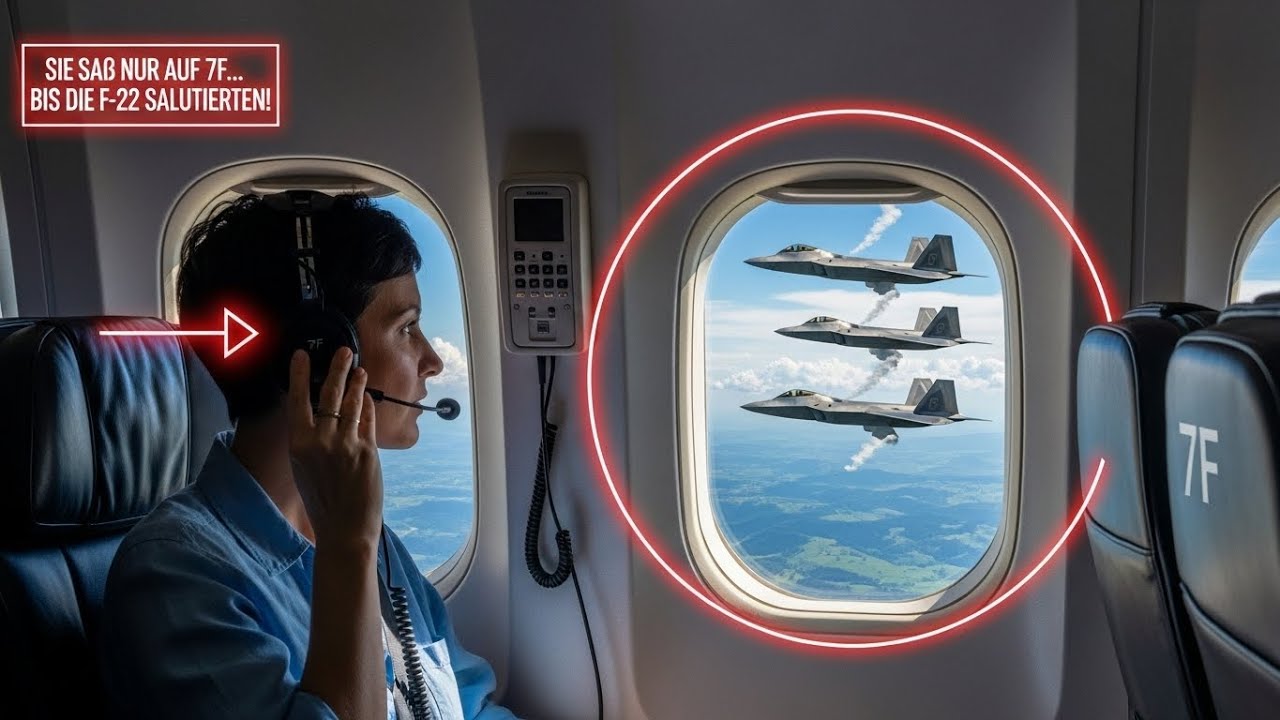 Sie saß nur auf Sitz 7F  bis ihre Stimme über Funk erklang und die F 22 Piloten salutierten