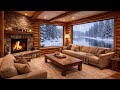 Winter Town at Dusk  Fireplace Glow and Snowfall for Calm Focus