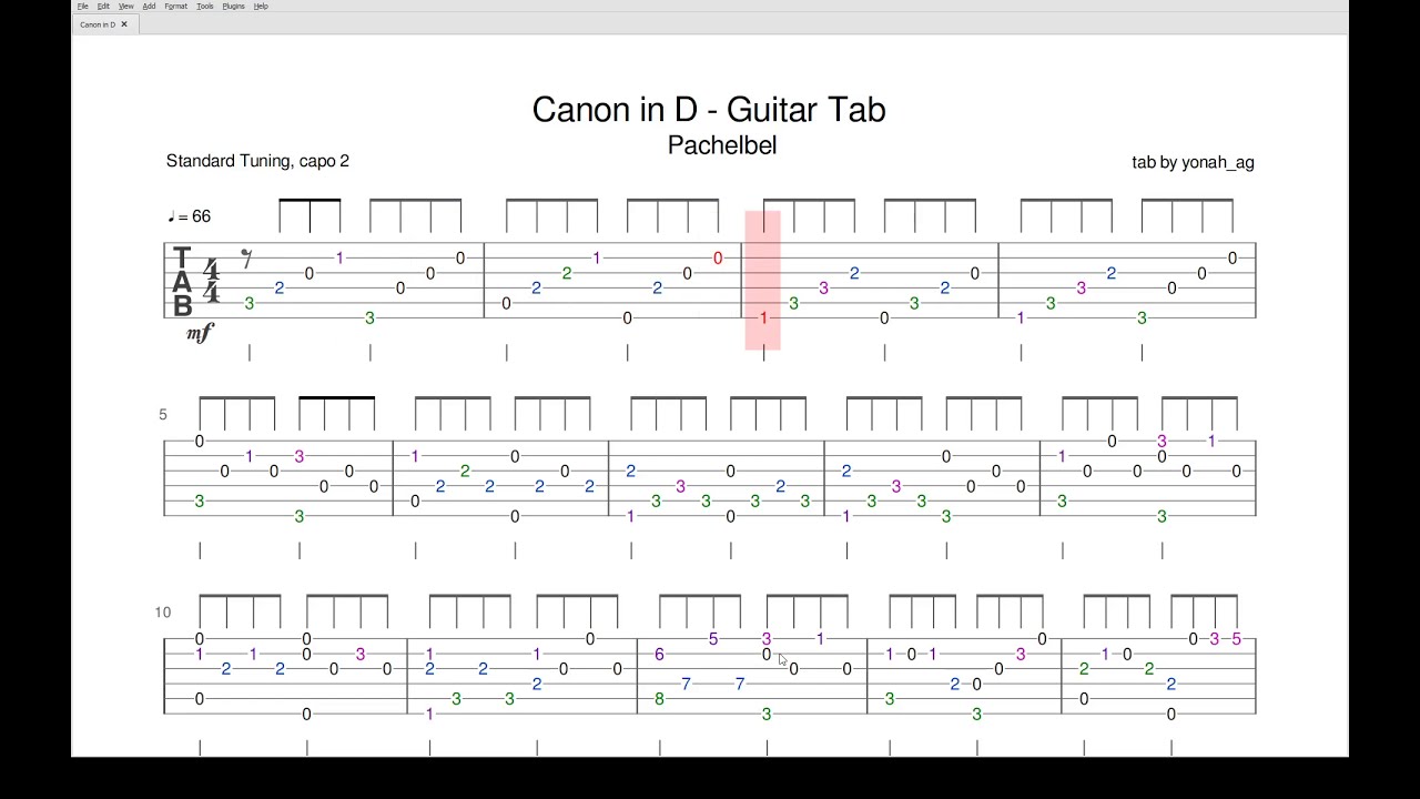 Canon in D Pachelbel Fingerstyle Guitar Tab YouTube