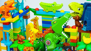Satisfying Building Blocks Marble Run Very ! Block coasters filled with Giant Dinosaur