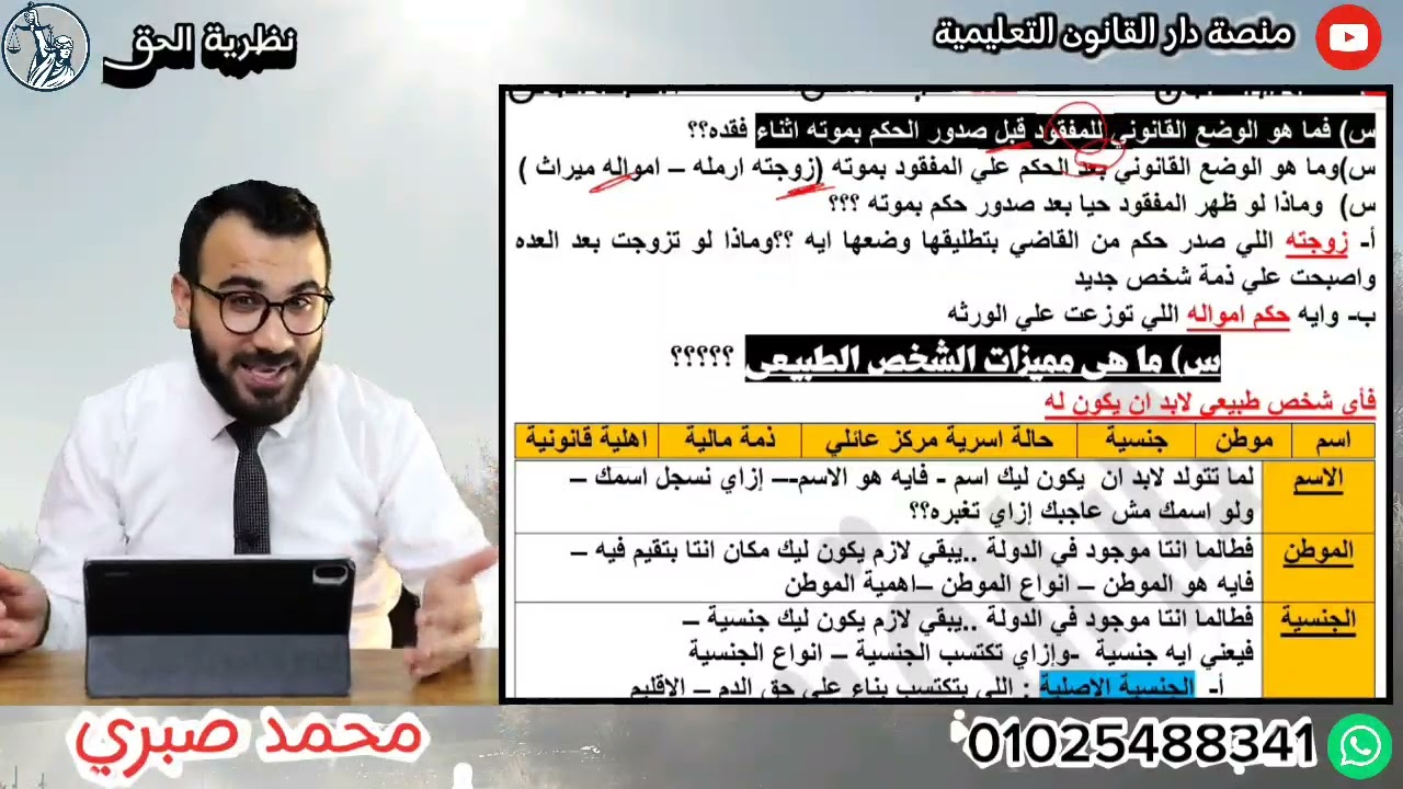 شرح مادة نظرية الحق | محاضرة تأسيسية | كلية الحقوق جامعة المنصوره