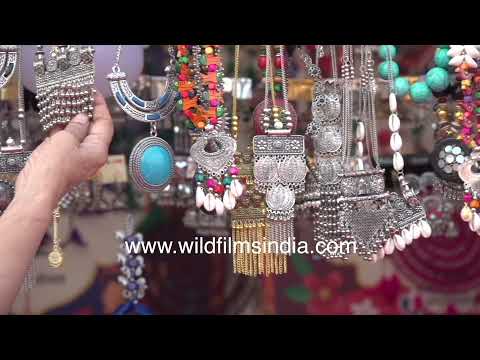 Imitation jewellery stall at Hunar Haat displays necklaces, bangles and pendants