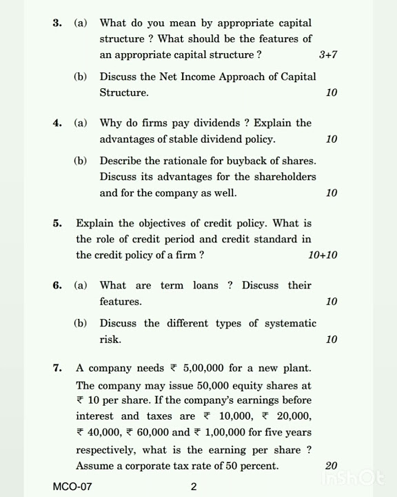 Ignou m com mco 07 tee exam june 2021 question paper youtube