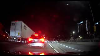 Strong wind caused a tree to fall and block the freeway exit