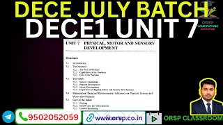 DECE July Batch | DECE1 UNIT 7 - Physical, Motor & Sensory Development | ORSP Classroom