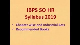 IBPS SO HR Officer Syllabus 2019 I Books recommended