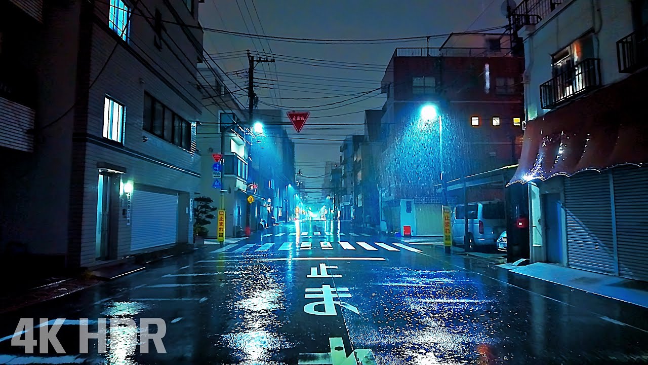 [ASMR] Ночная прогулка в дождливую погоду по пустым зимним переулкам | Токио, Япония | 4K/HDR