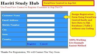 Registration Form Using FormView in Asp.Net C# | Hindi | No Coding Required | Free Online Classes