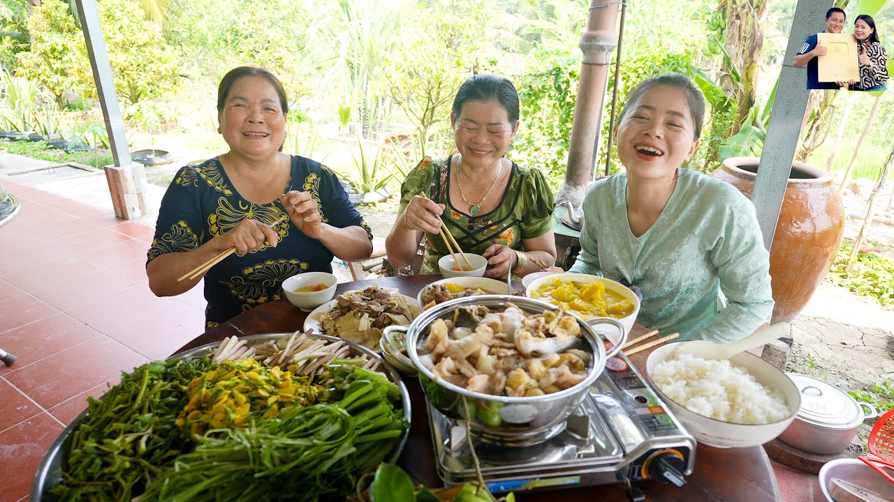 Thu hoạch rau củ quả vườn quê nhà Phan Diễm ăn toàn món ngon dân dã Miền Tây
