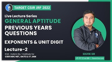 LIVE Lecture Series | Exponents And Unit Digits | PYQs | Lecture 2 | General Aptitude | IFAS