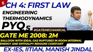 06 GATE PYQs Engg Thd Ch 04 First Law GATE 2008, 2M, Balloon with Ideal Gas Ruptures in Room Interna