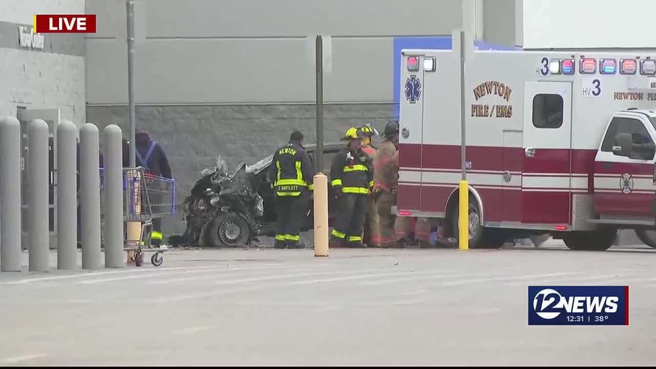 Driver critical after crash into Walmart store in Newton - YouTube