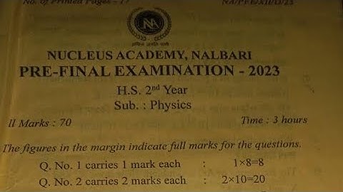 AHSEC HS 2nd year physics Pretest question paper physics important questions