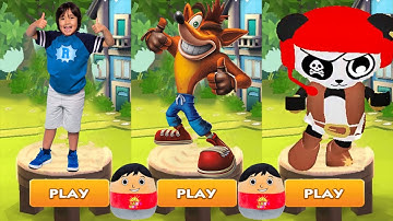 Tag with Ryan vs Crash Bandicoot: On the Run - Combo Panda All Bosses All Characters Unlocked