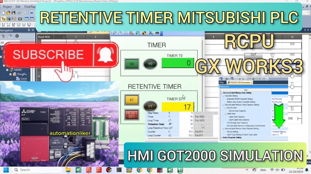 GX Works3: сохраняющий таймер ПЛК Mitsubishi RCPU с моделированием HMI GOT2000 | Сохранение значе...