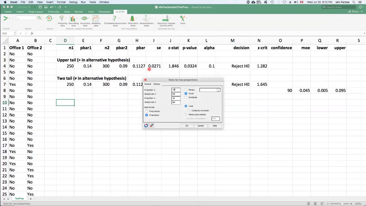 BUSN 5011 V6e: Two Sample Normal Test for Proportions - YouTube