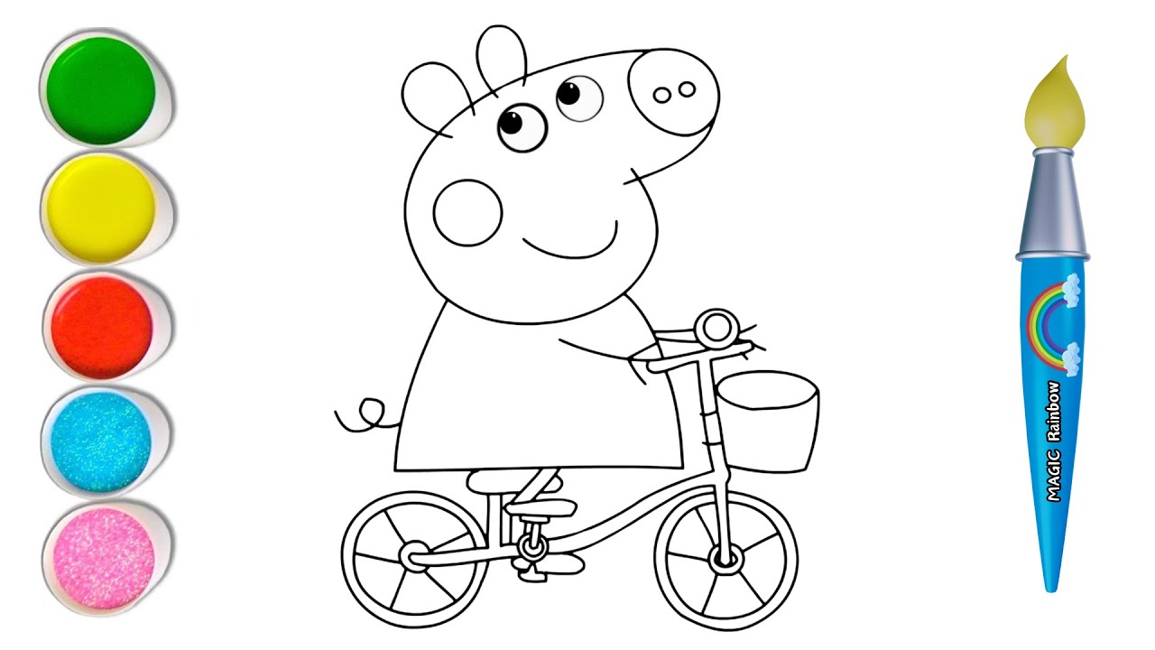 PEPA PIG ON THE BICYCLE, Painting and Coloring for Kids & Toddlers
