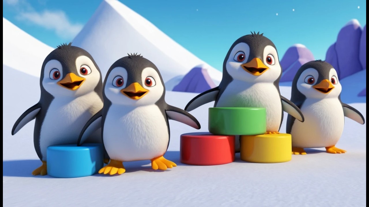 Five Little Penguins Slide Slide Slide | Winter Animal Songs & Counting Nursery Rhymes