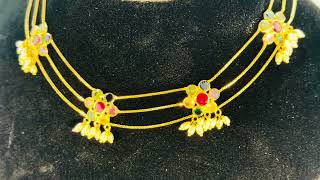 22K Gold Necklace with Pearls, CZ and Multi-Color Stones - P-DS0233-RN