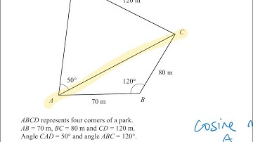 O level trigonometry question 1 (cosine rule, sine rule, area of triangle)
