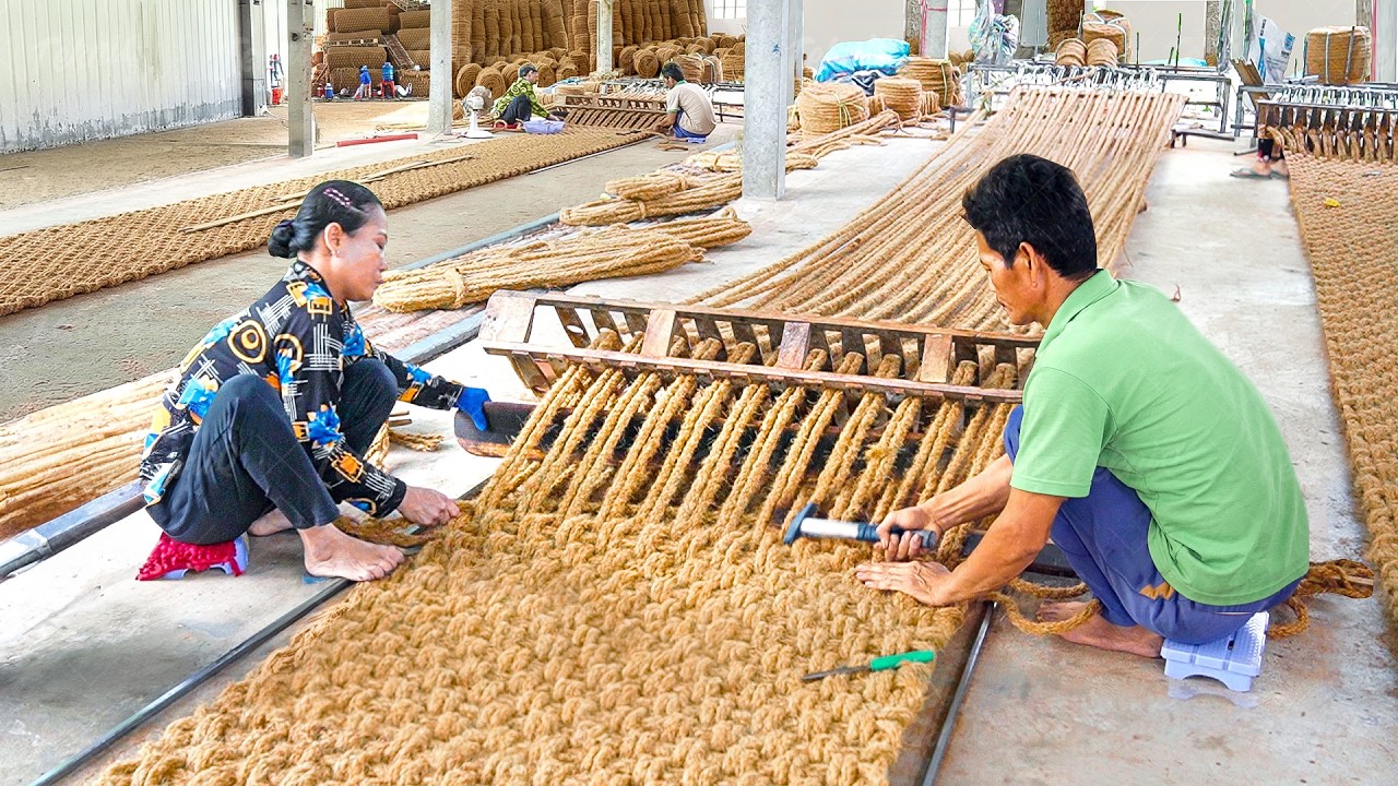 How Primitive Factory Transforms Coconut Husks Into Giant Fiber Mats