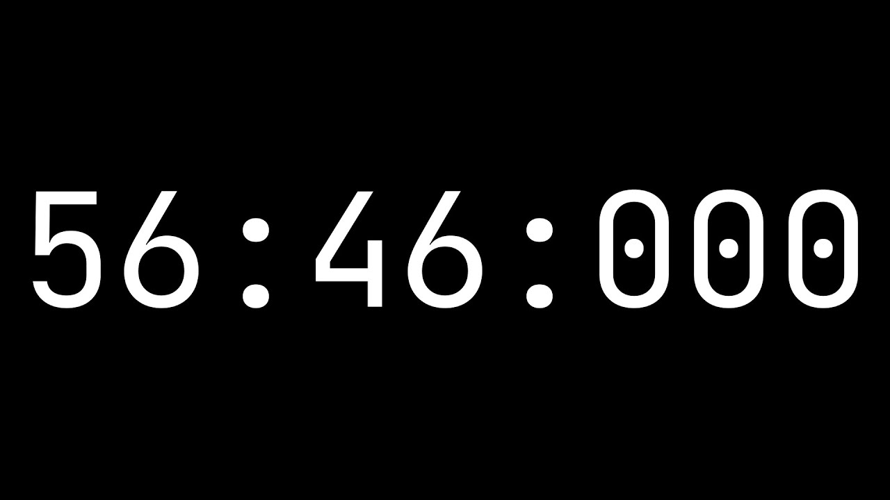 Countdown timer 56 minutes, 46 seconds [56:46:000] - White on black ...