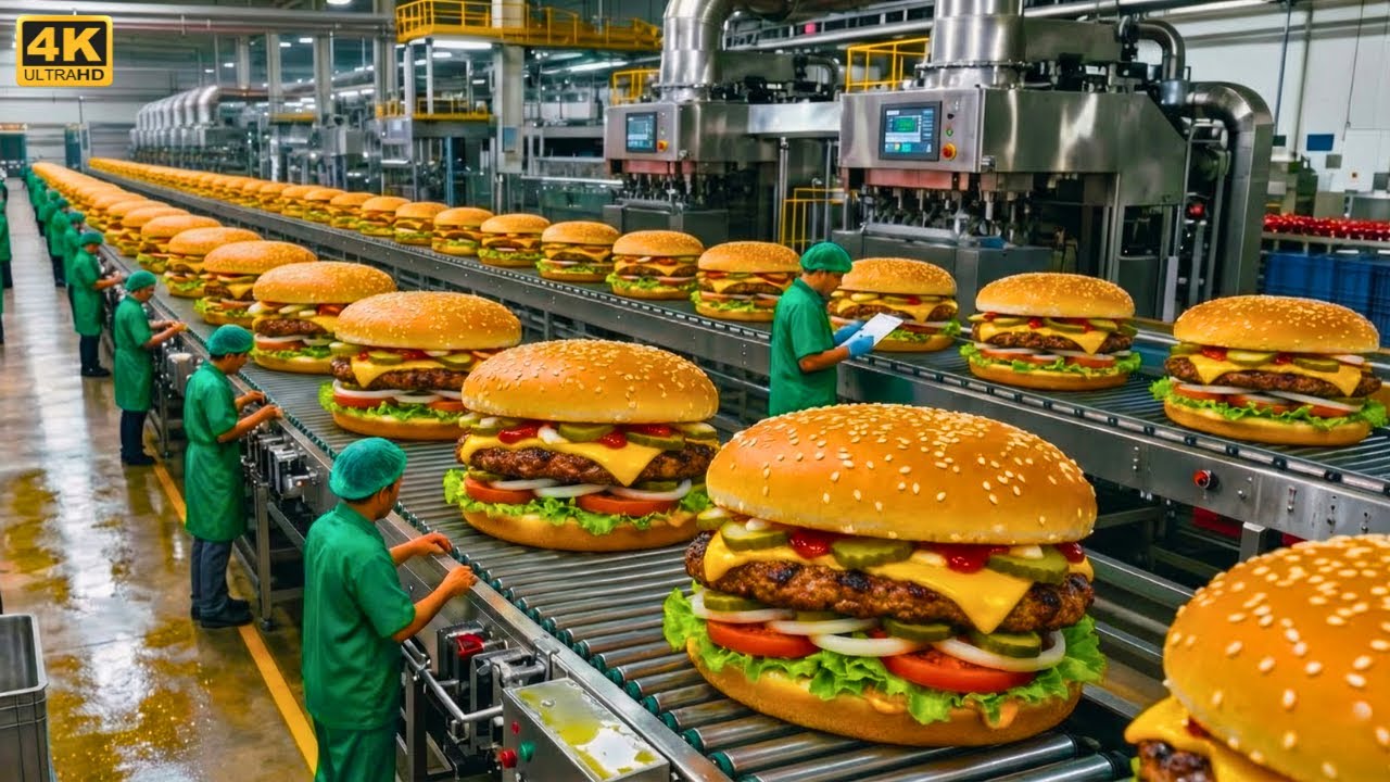 Inside a Modern Burger Factory: From Raw Beef to Perfect Burgers (Full ...