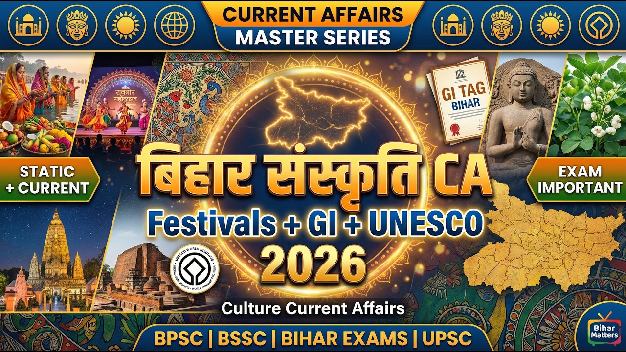 Bihar Culture & Heritage Current Affairs 2025–26 | Festivals, GI Tags, UNESCO Sites | BPSC BSSC Exam