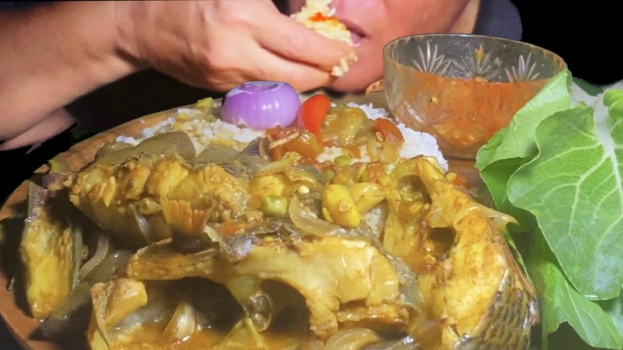 Asmr Spicy Tilapia Curry Petchay Rice onion | Fish Mukbang 