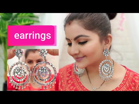 Meesho shopping | Large mirror chandbali silver tribal boho earrings for girls | RARA |