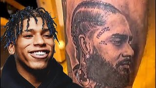 NLE CHOPPA TATTOOS NIPSEY HUSSLE ON HIS LEG AS A TRIBUTE