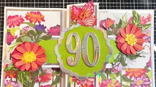 90th Birthday Card featuring the FLOWERING ZINNIAS SUITE
