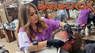 ASMR LADY BARBER ? Amazing Persian Barber Lima?Shaving against hair growth? RESPECT?