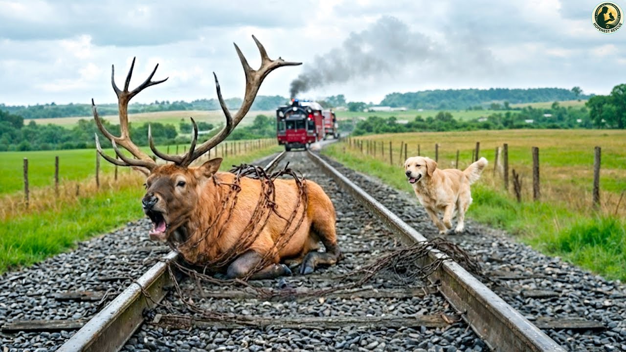 Собака-герой попросила людей о помощи и проявила доброту, спасая лося за секунду до столкновения с
