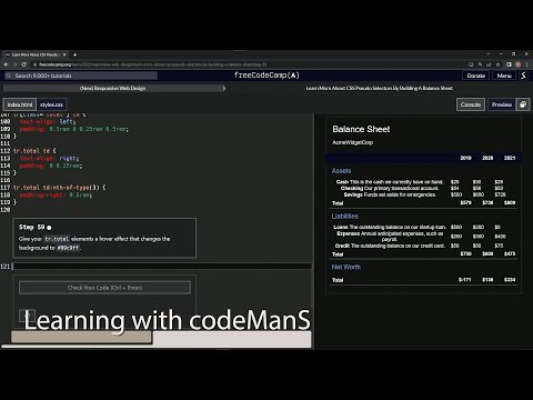 Learn HTML CSS FreeCodeCamp Balance Sheet Step 59