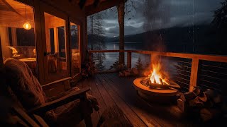 Tranquil Lakeside Retreat: Cozy Balcony Fire Pit and Rain Sounds for Ultimate Relaxatio