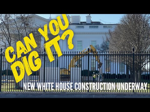 New White House construction underway as diggers arrive and Marine One takes Biden out of town.