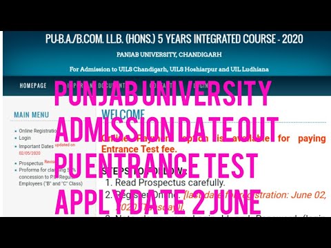 Pu Admission LLB Entrance test last date registration 2june Punjab   University admission Prospectus
