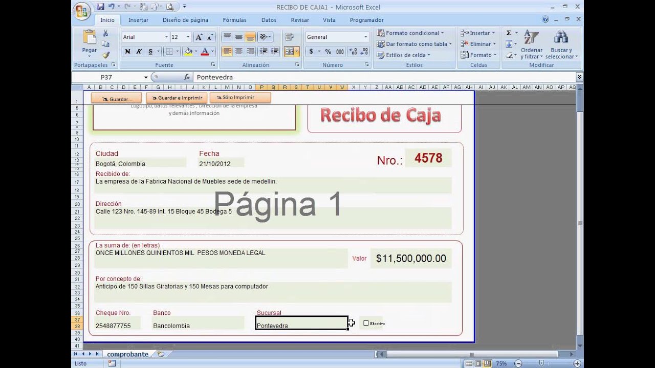 Plantilla comprobante de pago usando excel Primera Parte (Recibos de caja,  pagos) - YouTube