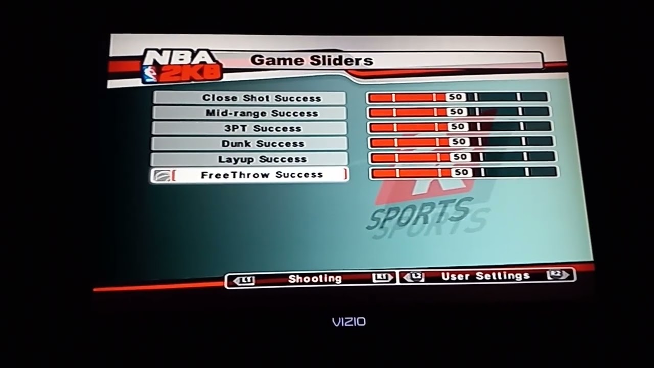 NBA 2K8 (PS2) - User Settings in Game Sliders
