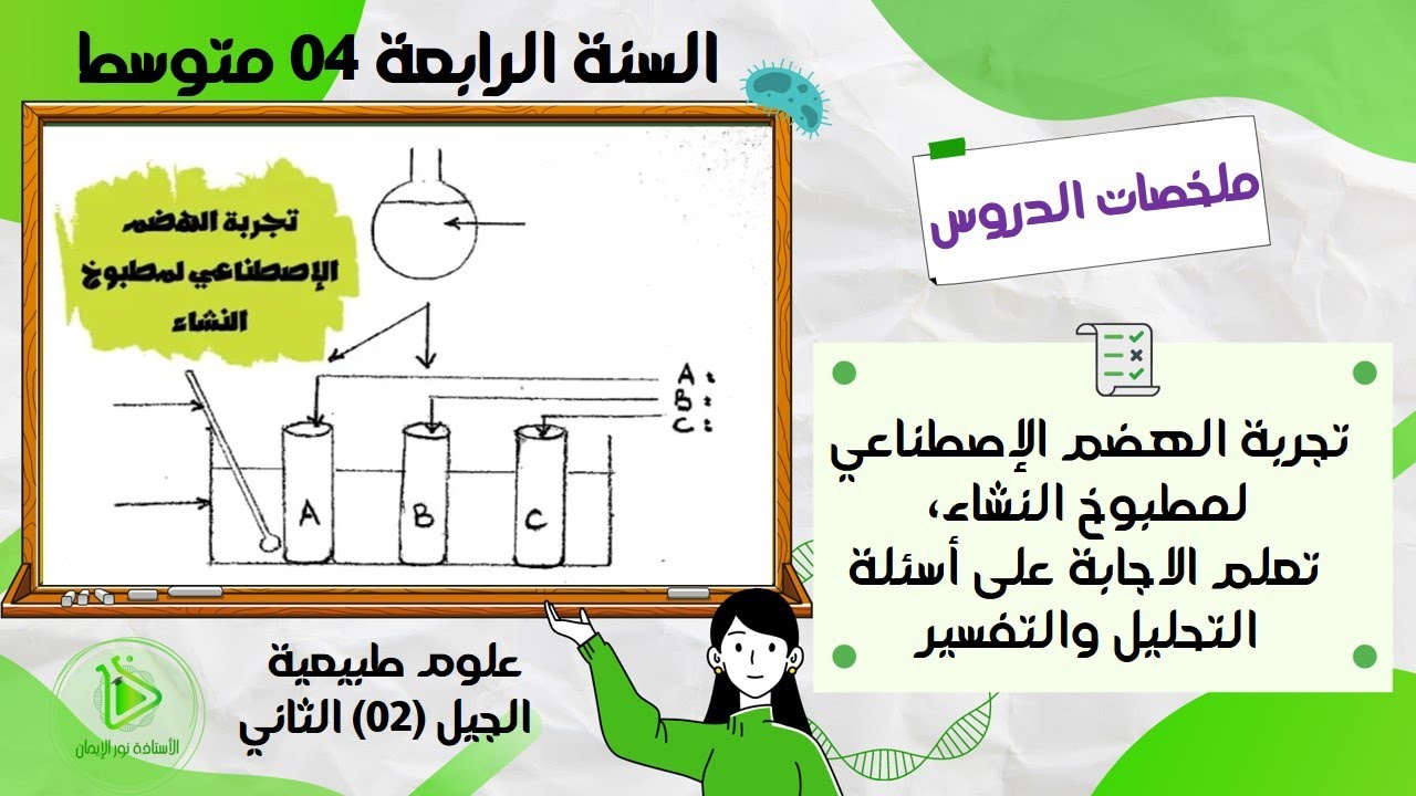 شرح تجربة الهضم الإصطناعي لمطبوخ النشاء، تعلم تحليل وتفسير نتائج التجارب علوم طبيعية سنة 04 متوسط