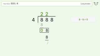 Long Division Problem 888/4: Step-by-Step Video Solution