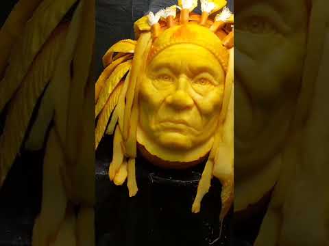 I carved it entirely out of pumpkin #3dpumpkincarving #indigenous #art #youtubeshorts #sculpture