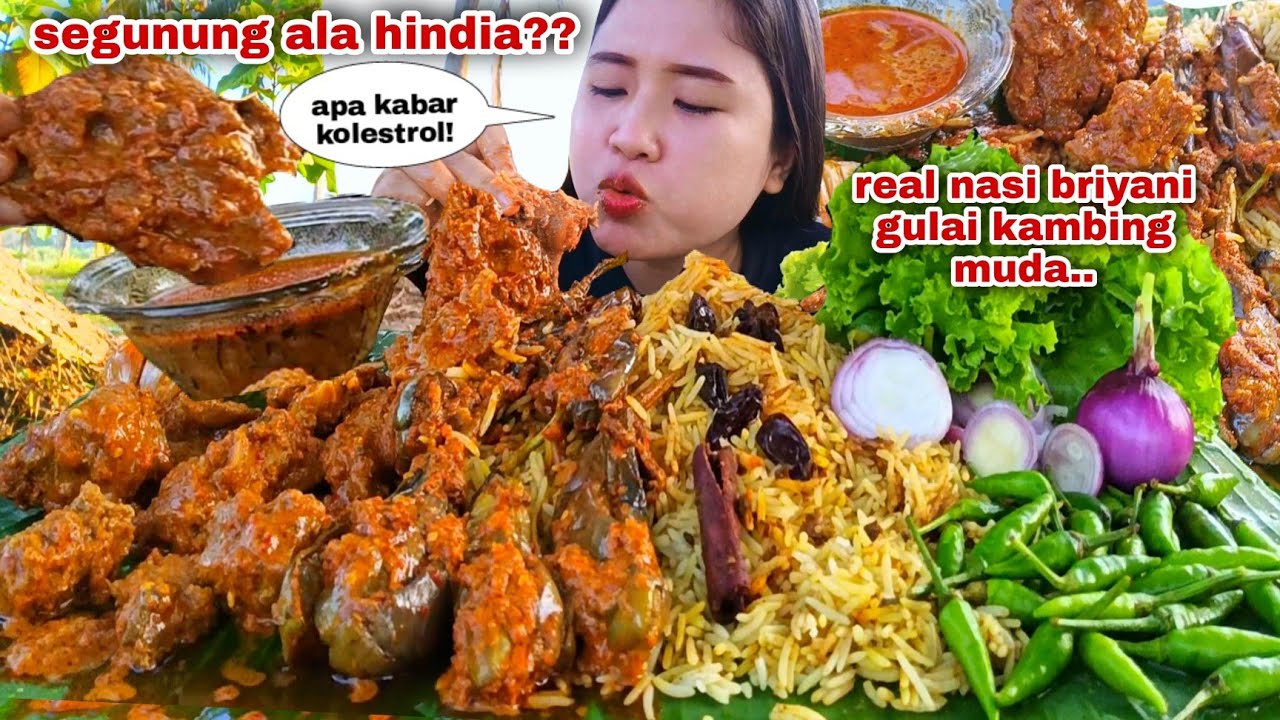 PORSI JUMBO 🤤 NASI BRIYANI GULAI PEDAS DAGING KAMBING TERONG LALAPAN CABE RAWIT BAWANG MENTAH
