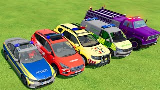 POLICE CAR, AMBULANCE, FIRE TRUCK, COLORFUL CARS FOR TRANSPORTING! FARMING SIMULATOR 22