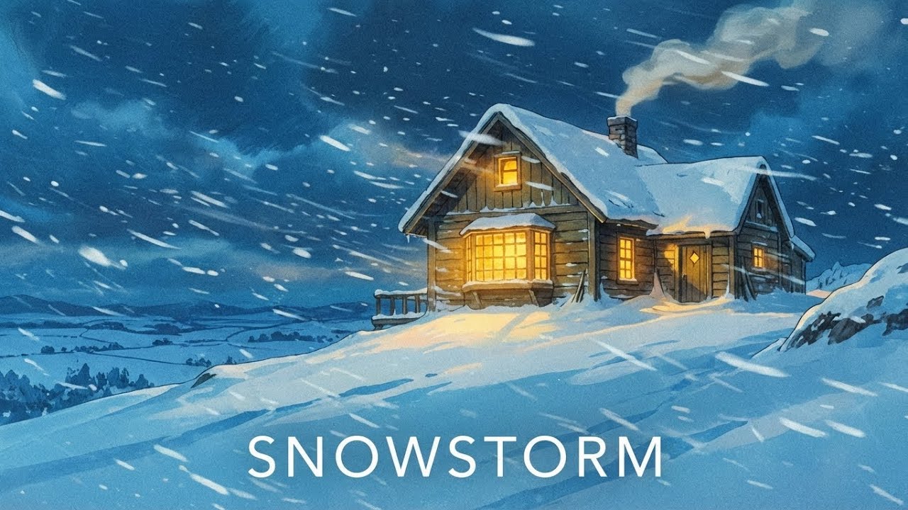 House on the Hill Snowstorm ASMR (Ghibli Style) — Fireplace, Kettle, Wind (No Talking)