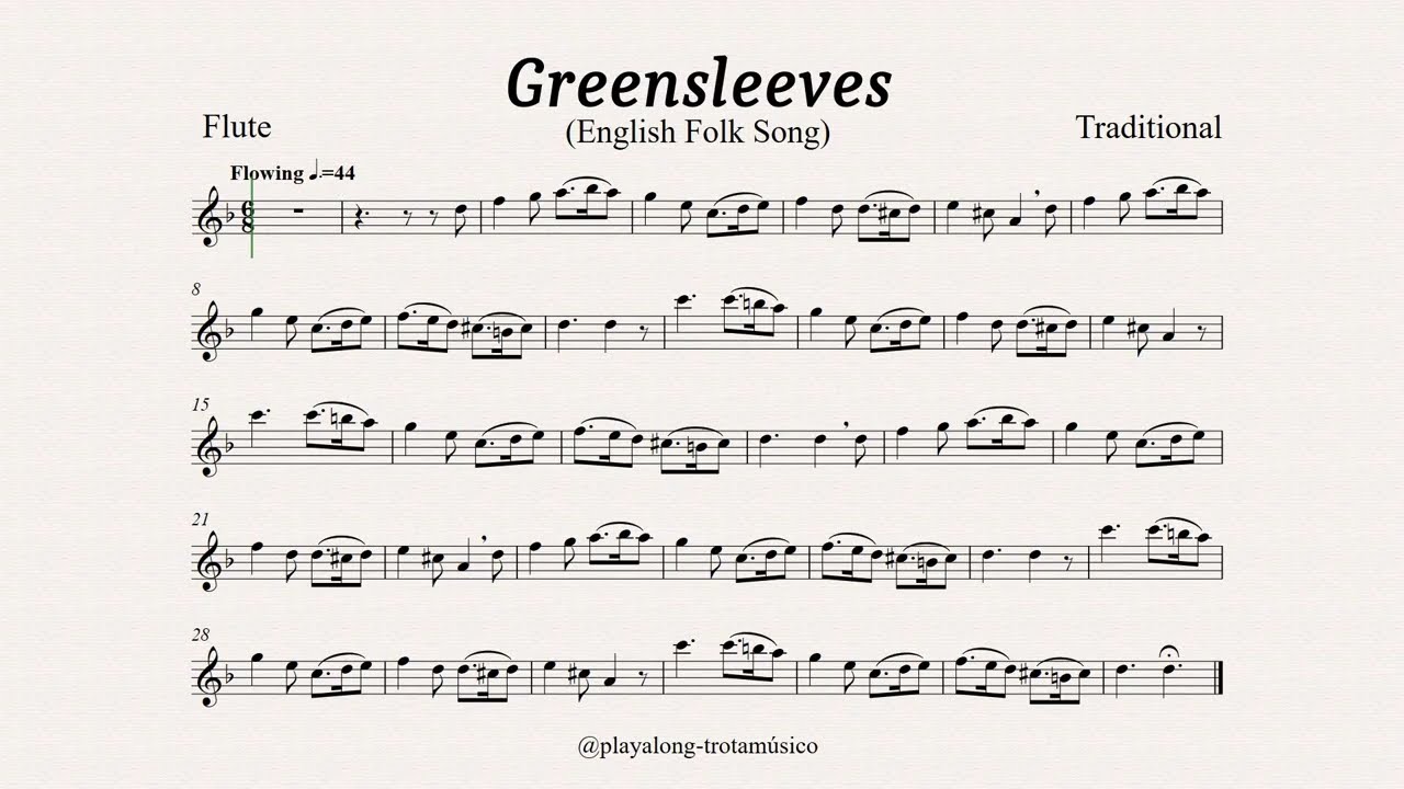 Greensleeves - Flute Playalong C Sheet music & Guitar accompaniment backing track