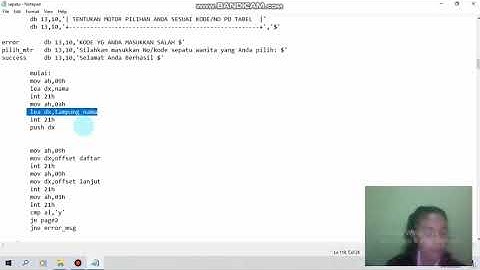 membuat aplikasi penjualan sepatu menggunakan bahasa assembly di DOSBox