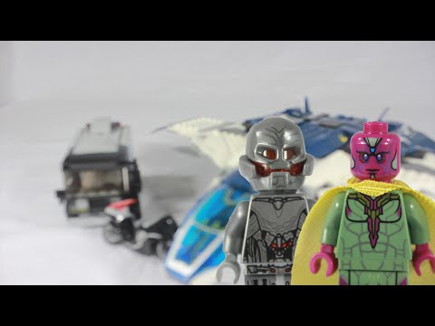 YouTube thumbnail: LEGO MARVEL SUPER HEROES - The Avengers Quinjet City Chase - 76032 - AGE OF ULTRON - REVIEW